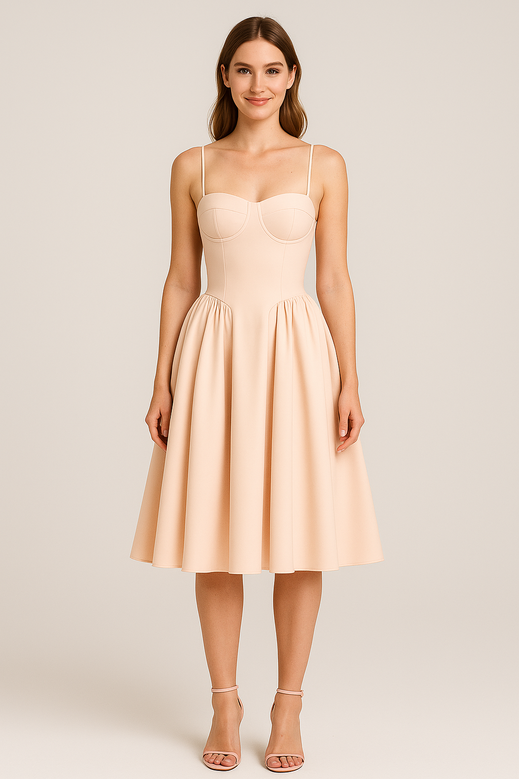 Sommerkleid für Frauen in Midi-Länge mit Spaghettiträgern