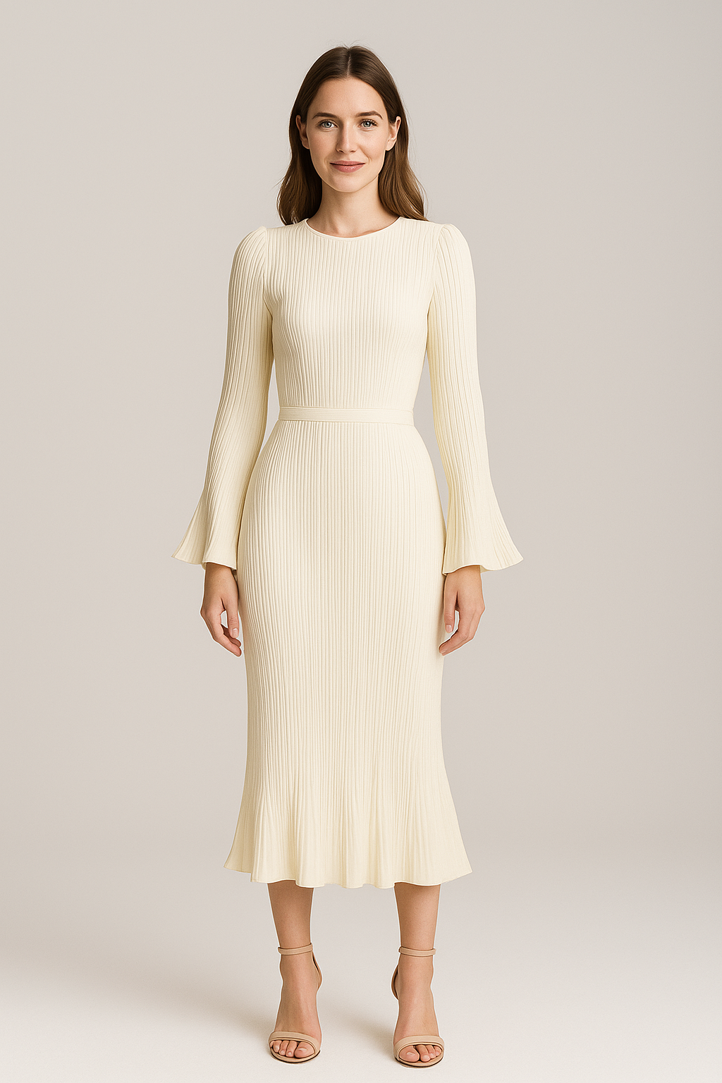 Plissiertes Maxikleid mit Glockenärmeln für Frauen